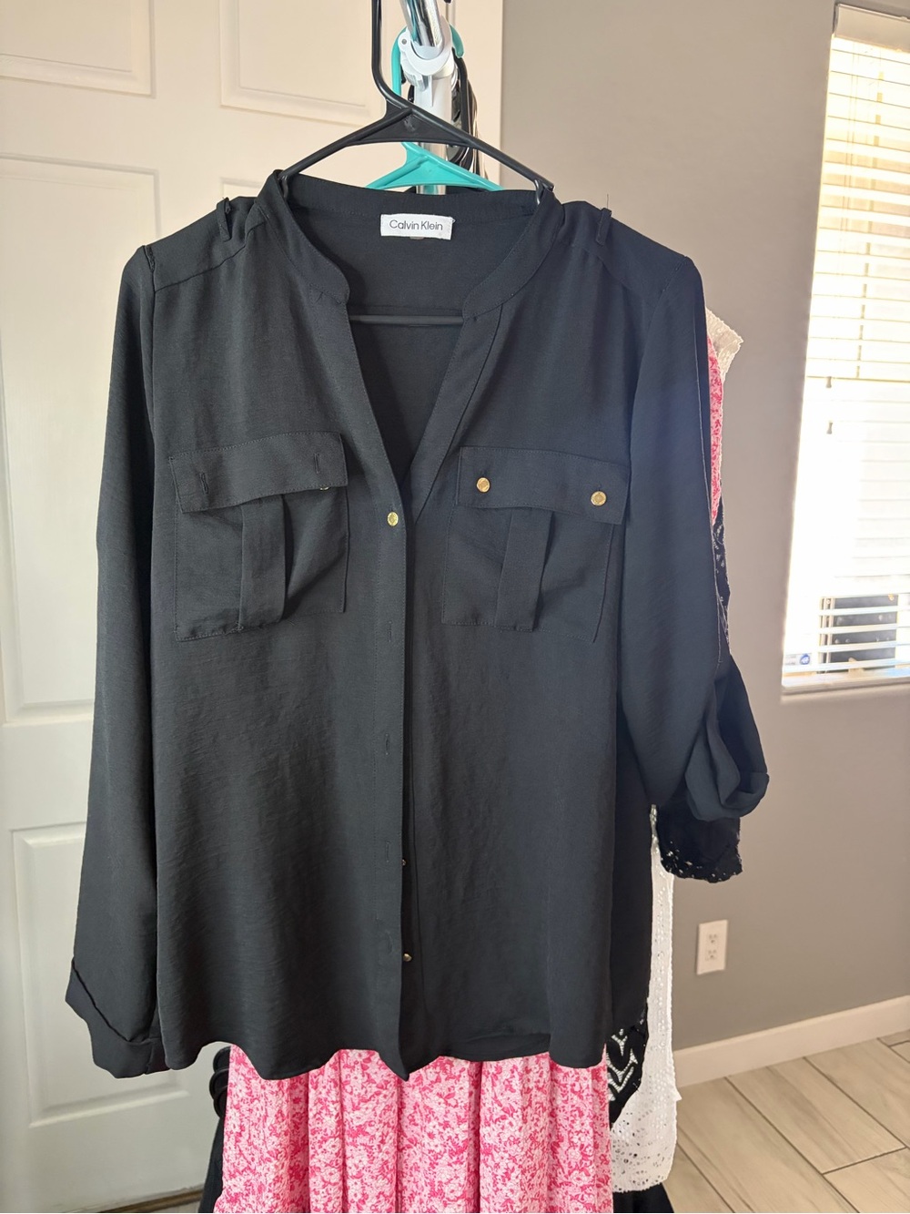 Calvin Klein Jeans Black Long Sleeve Button-Front Blouse